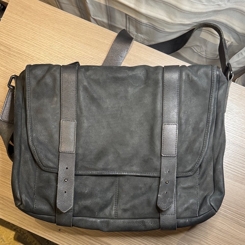 All Saints Charcoal Leather Messenger Bag
